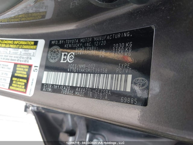 4T1G11AK5MU539158 Toyota Camry Se/se Night Shade