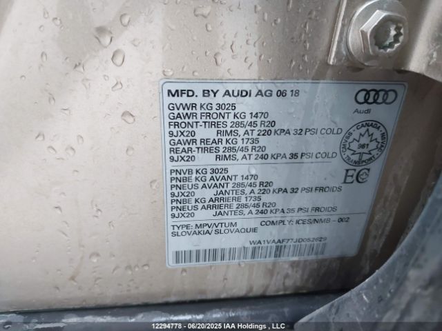 WA1VAAF77JD052629 Audi 2018