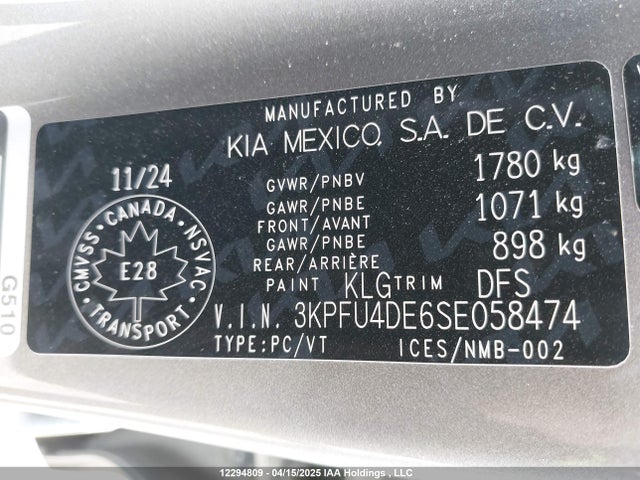 3KPFU4DE6SE058474 KIA k4