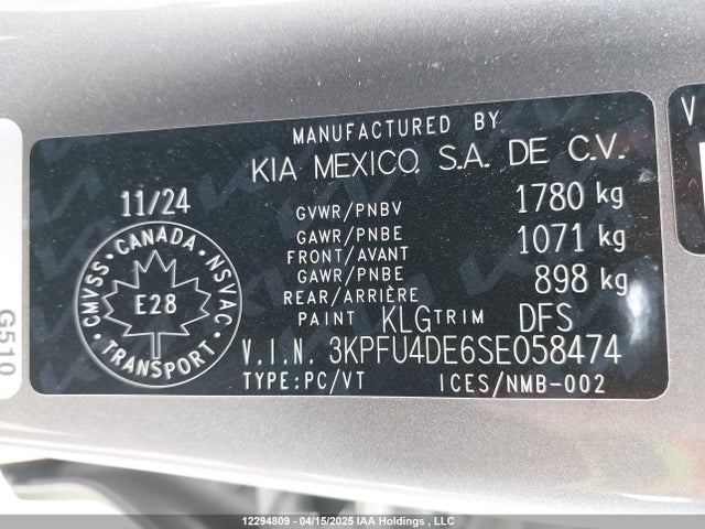 3KPFU4DE6SE058474 KIA k4