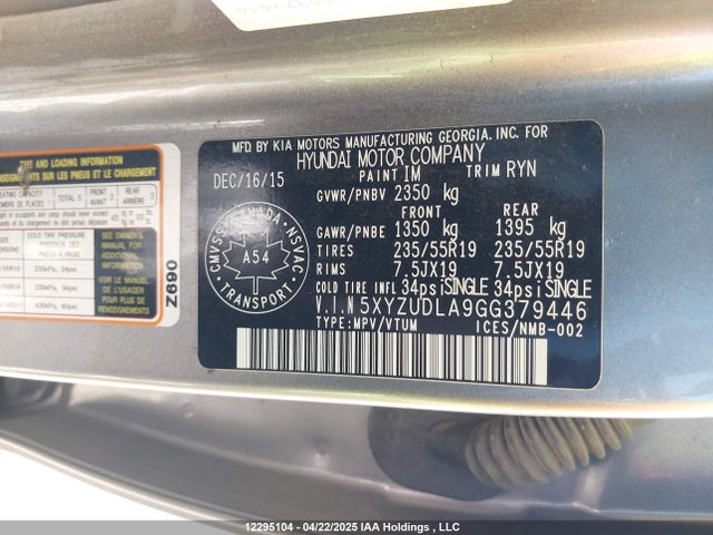 5XYZUDLA9GG379446 Hyundai SANTA FE SPORT