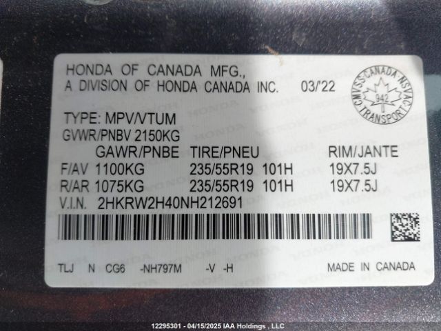2HKRW2H40NH212691 Honda Cr-v Sport