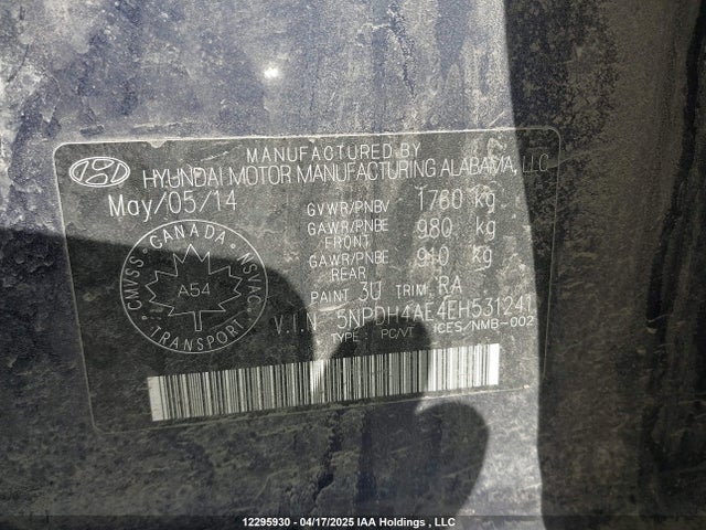 5NPDH4AE4EH531241 Hyundai dohc mpi nu