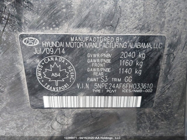5NPE24AF6FH033610 Hyundai dohc gdi theta-ii