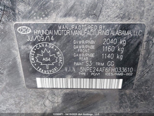 5NPE24AF6FH033610 Hyundai dohc gdi theta-ii