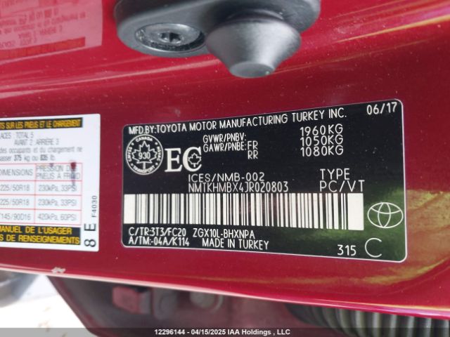 NMTKHMBX4JR020803 Toyota 3zr-fae