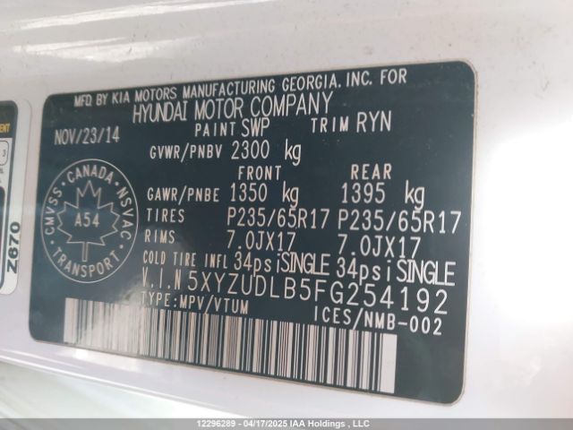 5XYZUDLB5FG254192 Hyundai dohc gdi theta ii