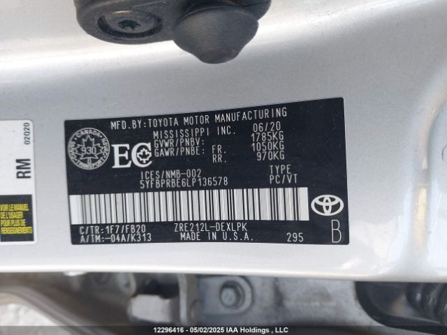 5YFBPRBE6LP136578 Toyota COROLLA LE