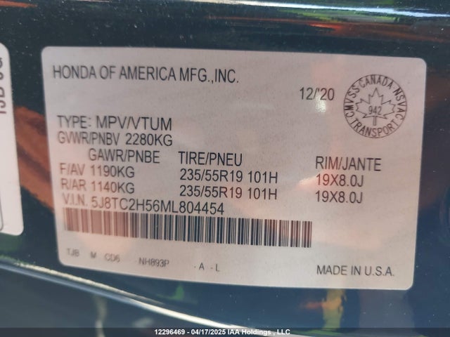 Acura k20c4 2021 5J8TC2H56ML804454 Image 19