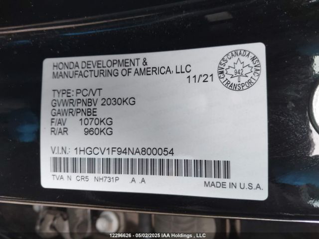 1HGCV1F94NA800054 Honda Accord