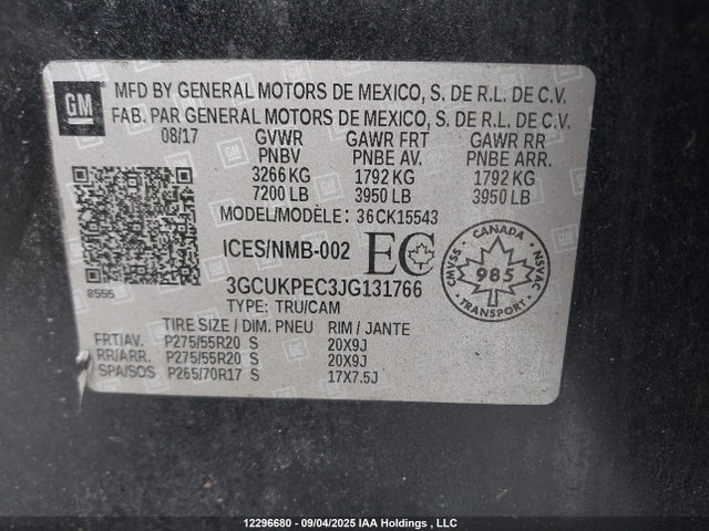 Chevrolet l83 - sidi: spark ignited direct injection, vvt: variable valve timing, afm, e85 max, alum 2018 3GCUKPEC3JG131766 Image 19