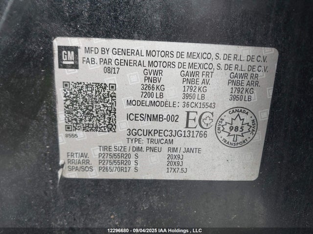 Chevrolet l83 - sidi: spark ignited direct injection, vvt: variable valve timing, afm, e85 max, alum 2018 3GCUKPEC3JG131766 Image 20