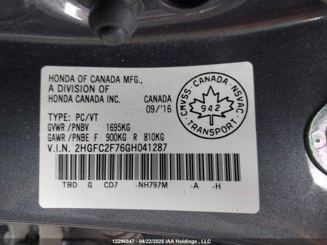 2HGFC2F76GH041287 Honda CIVIC EX