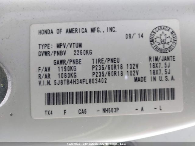 5J8TB4H34FL803402 Acura j35z2