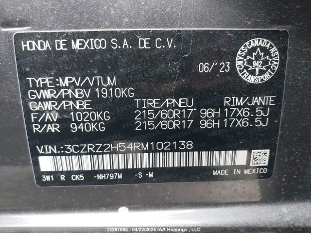 3CZRZ2H54RM102138 Honda k20z5