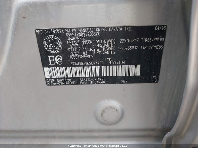 2T3WFREV9GW274403 Toyota 2ar-fe