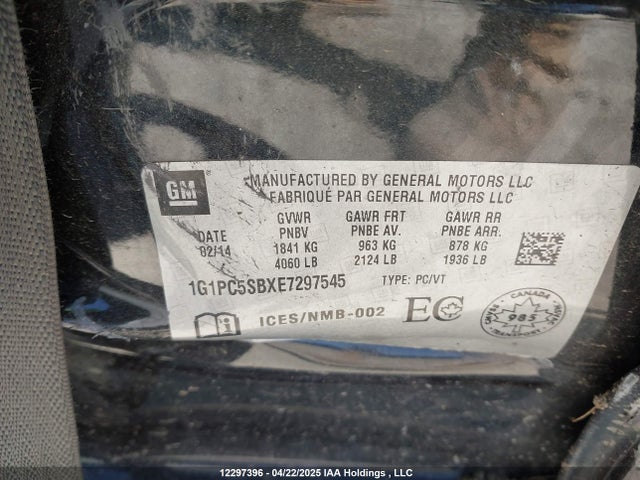 2014 Chevrolet Cruze Lt მანქანა იყიდება აუქციონზე, vin: 1G1PC5SBXE7297545, აუქციონის ნომერი: 12297396