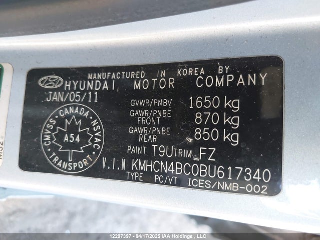 Aukcja sprzedaży 2011 Hyundai Accent Gl, vin: KMHCN4BC0BU617340, numer aukcji: 12297397