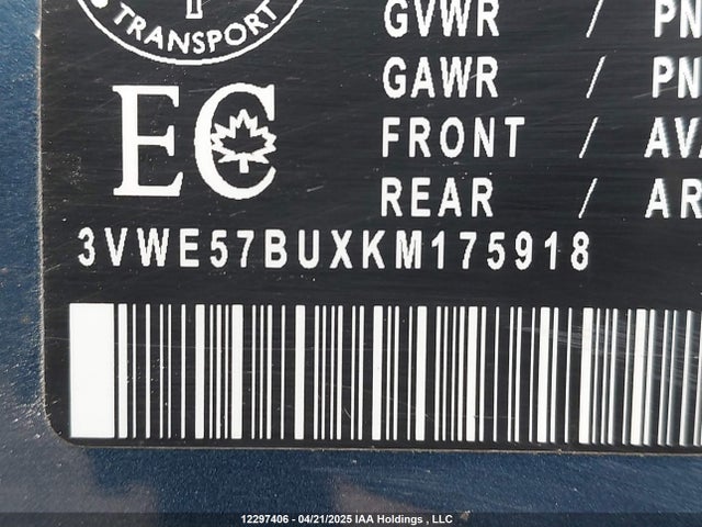 3VWE57BUXKM175918 Volkswagen 1.8 tsi