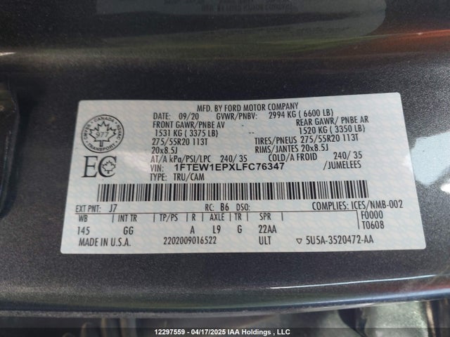 Ford 2.7l-4v 2020 1FTEW1EPXLFC76347 Image 18