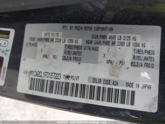 Mazda l5x 2015 JM1CW2CL1F0187223 Image 9