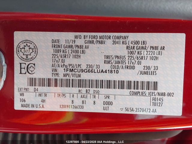 1FMCU9G66LUA41810 Ford Escape
