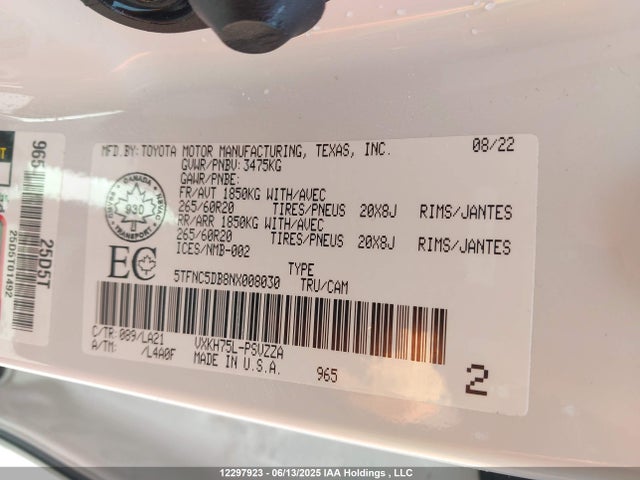 5TFNC5DB8NX008030 Toyota v35afts,1tm