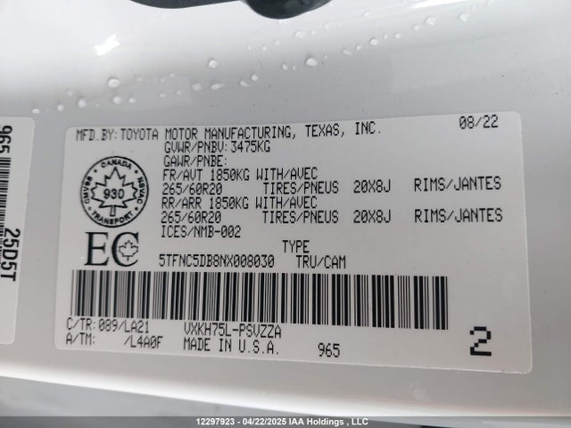 5TFNC5DB8NX008030 Toyota v35afts,1tm