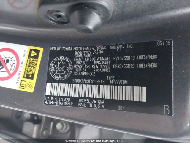 5TDDKRFH9FS169243 Toyota 2gr-fe