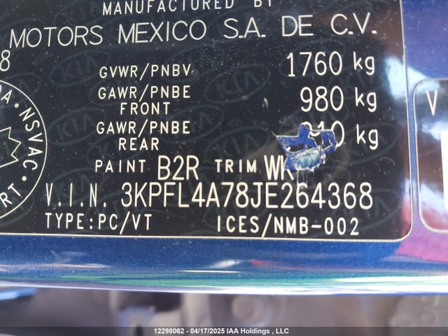 3KPFL4A78JE264368 KIA mpi nu
