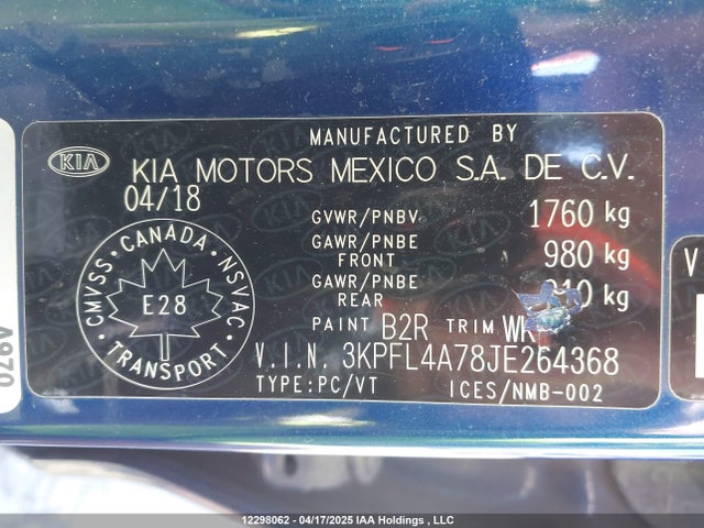 3KPFL4A78JE264368 KIA mpi nu
