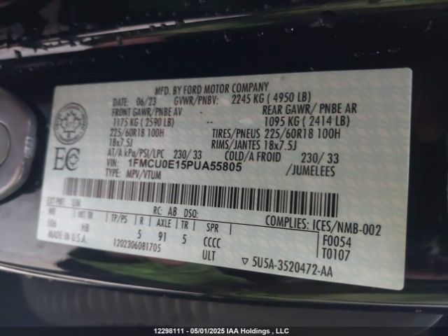 1FMCU0E15PUA55805 Ford Escape