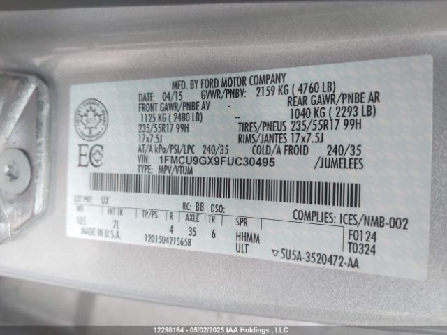 1FMCU9GX9FUC30495 Ford 2015