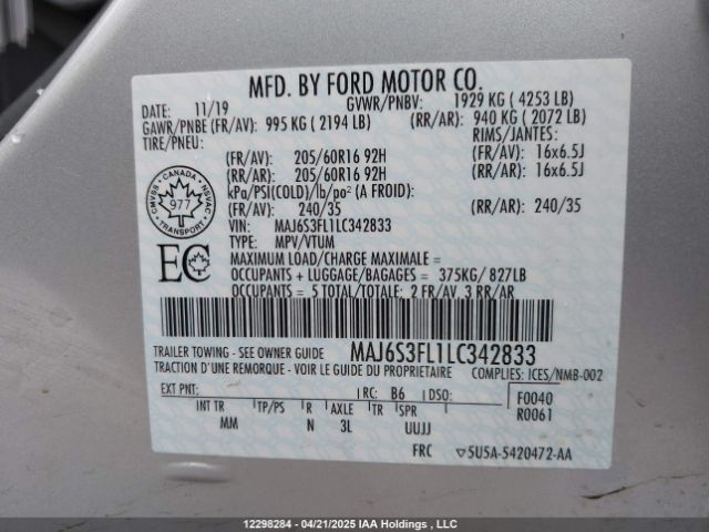 MAJ6S3FL1LC342833 Ford ECOSPORT S