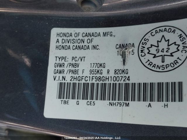 2HGFC1F98GH100724 Honda Civic Touring