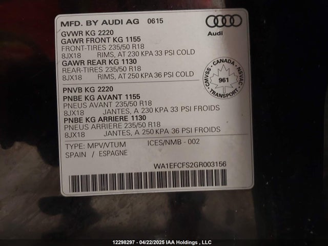 WA1EFCFS2GR003156 Audi Q3 2.0t Komfort