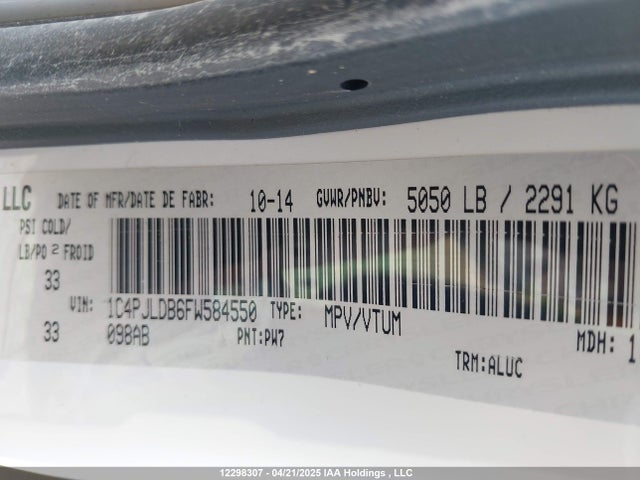 1C4PJLDB6FW584550 Jeep Cherokee Limited