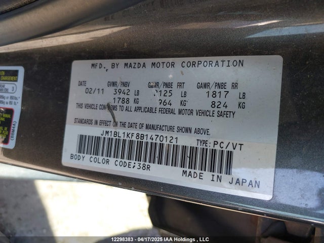 Продажа на аукционе авто 2011 Mazda 3 I, vin: JM1BL1KF8B1470121, номер лота: 12298383