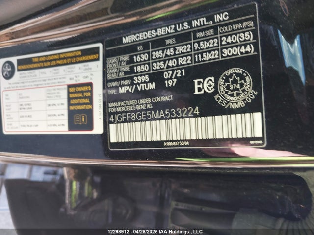 4JGFF8GE5MA533224 Mercedes-Benz Gls 580 4matic