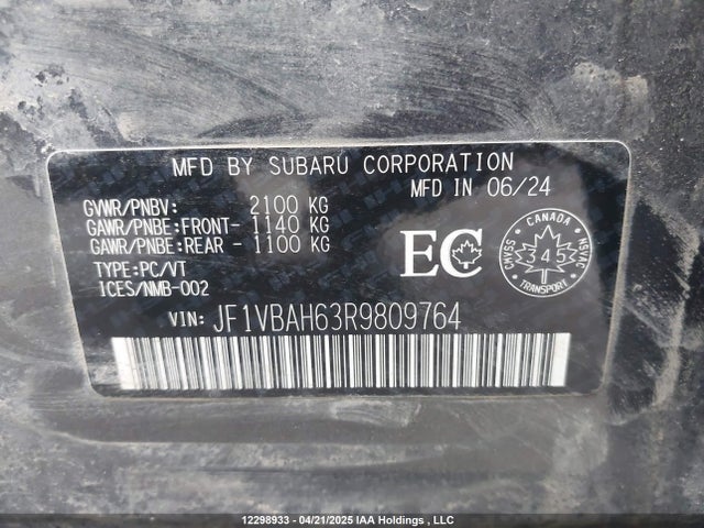 JF1VBAH63R9809764 Subaru dib