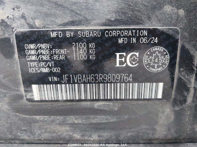 JF1VBAH63R9809764 Subaru dib