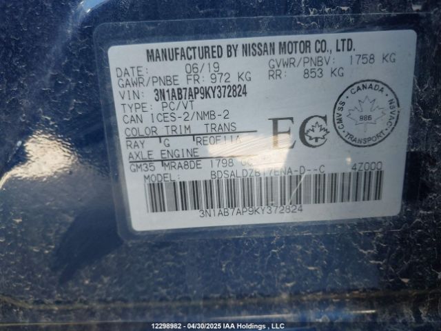 3N1AB7AP9KY372824 Nissan Sentra S/sv/sr/sl