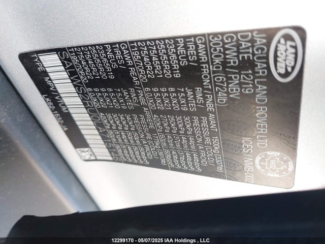 Land Rover aj20p6 2020 SALWS2RU0LA715146 Image 9