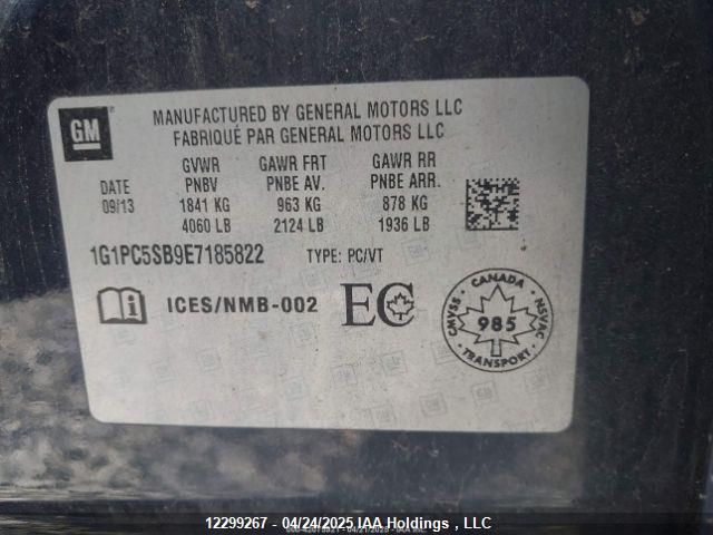 1G1PC5SB9E7185822 Chevrolet CRUZE LT