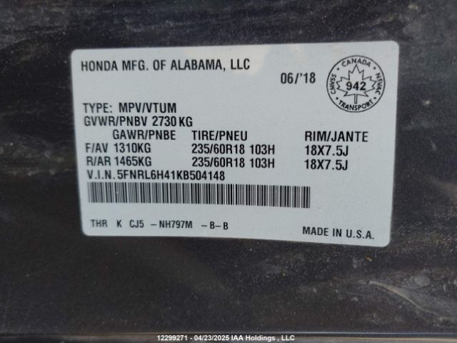 5FNRL6H41KB504148 Honda j35y7