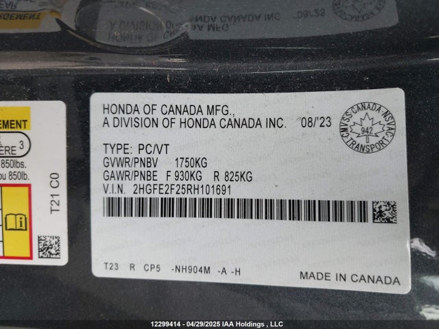 Honda k20c2 2024 2HGFE2F25RH101691 Image 9