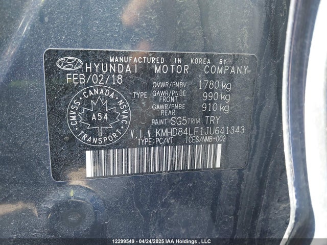 KMHD84LF1JU641343 Hyundai Elantra