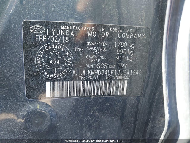 KMHD84LF1JU641343 Hyundai Elantra