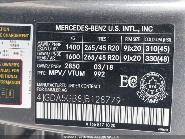 4JGDA5GB8JB128779 Mercedes-Benz m276