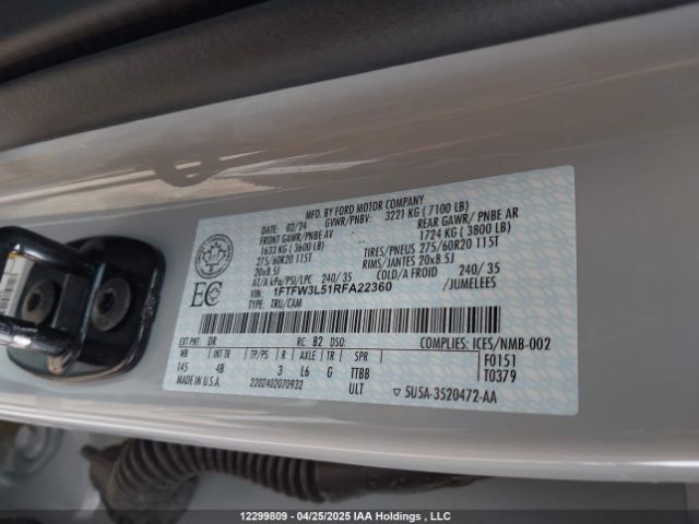 1FTFW3L51RFA22360 Ford F-150 Xlt